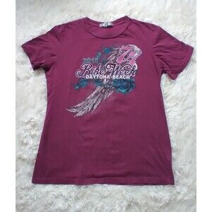 Bike Week Daytona Beach 2015 74th Women’s Graphic Tee Size L Angel Wings Flowers